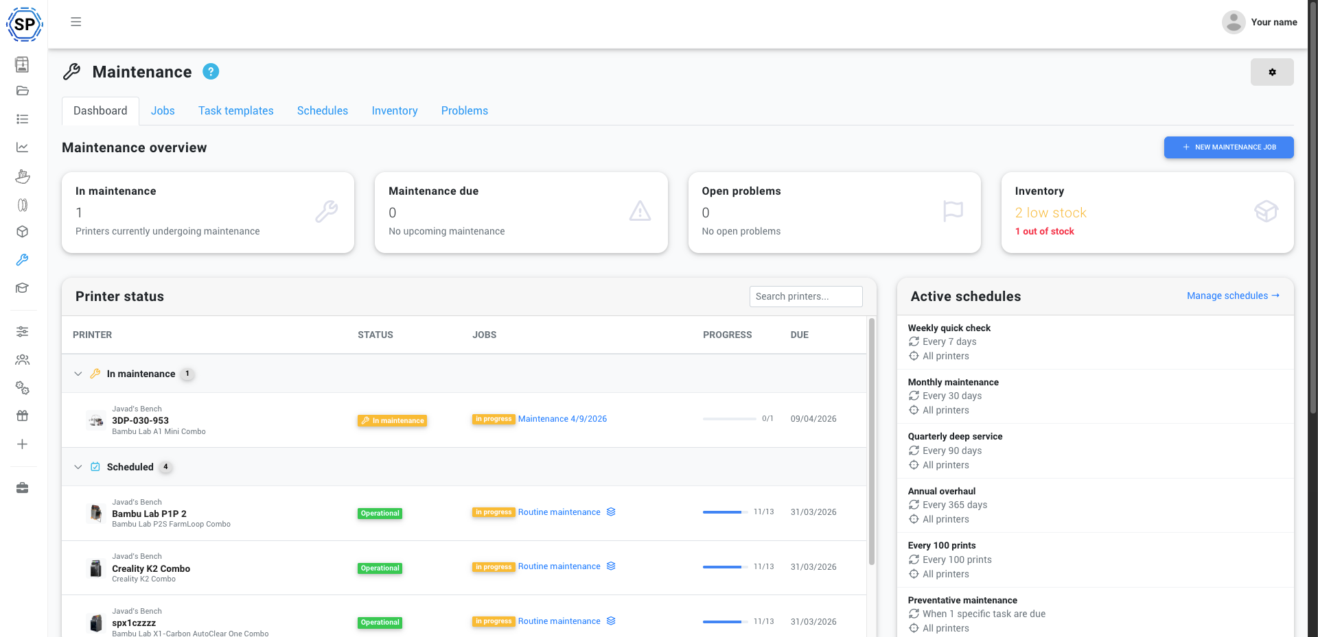 The maintenance dashboard showing fleet health at a glance