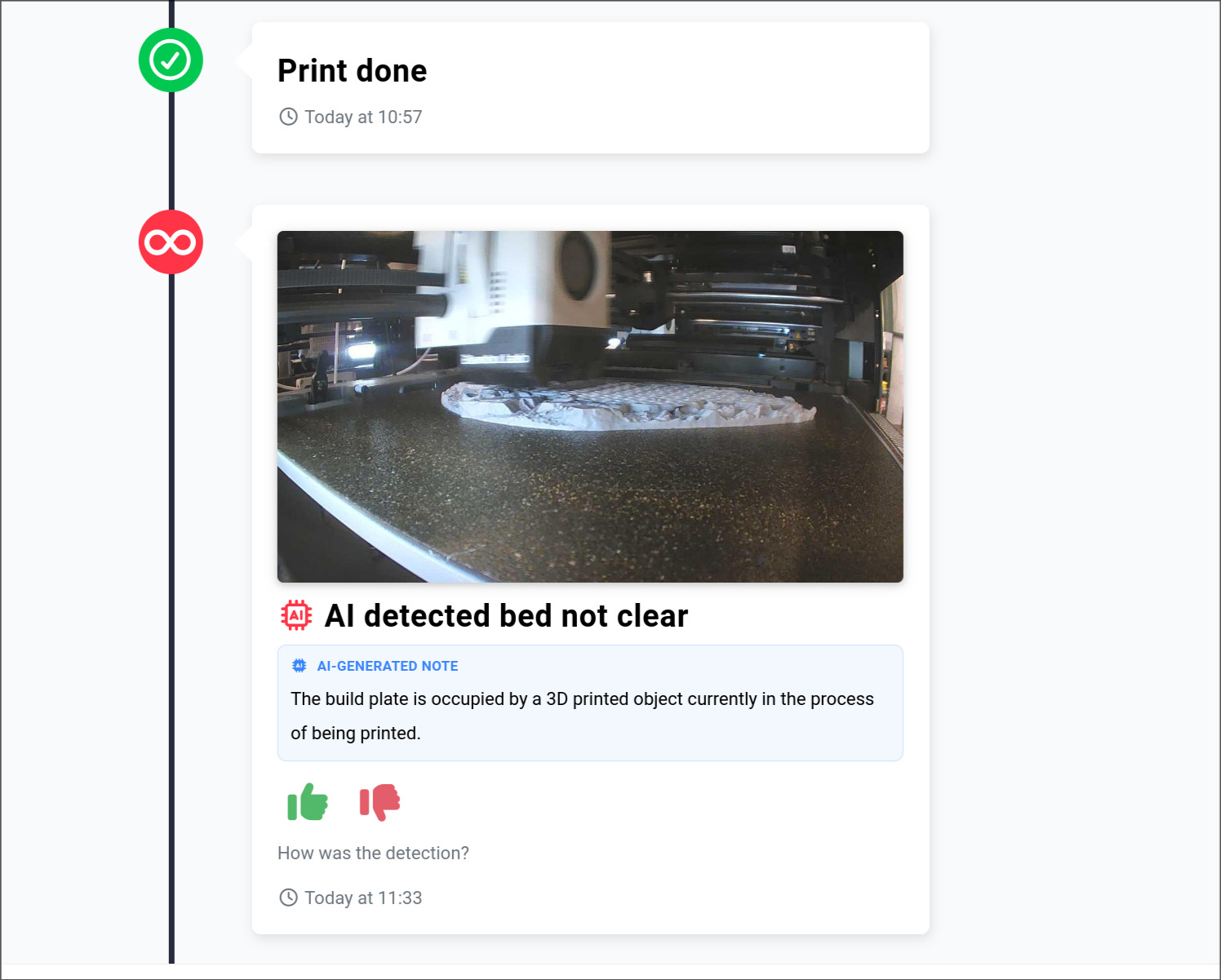 AI Bed Check result shown in the print history