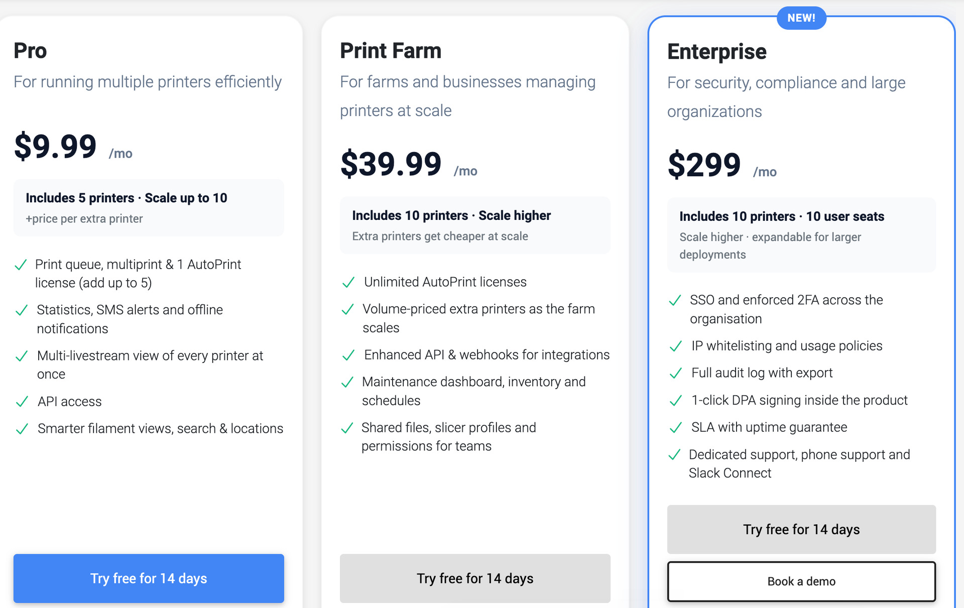 The new SimplyPrint Enterprise plan