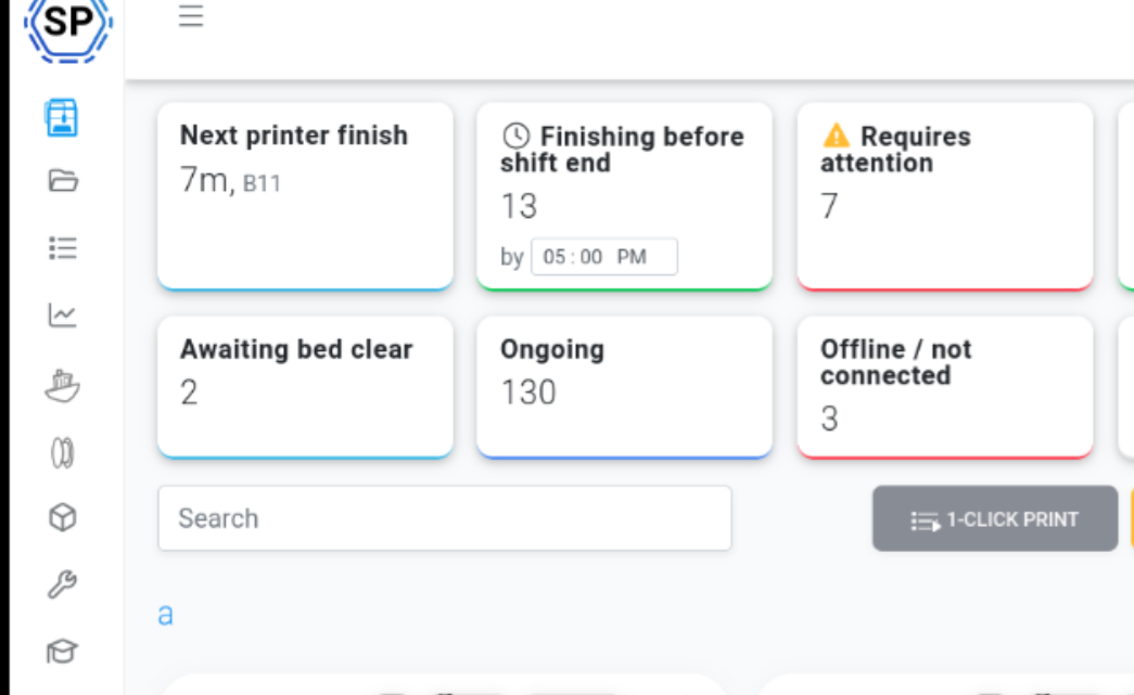 The farm overview cards, including "Finishing before shift end" with an adjustable cutoff time