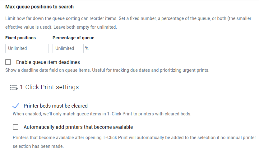 Fine-grained queue controls: how far AutoPrint may look ahead, and queue deadlines